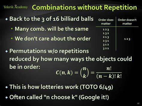Combinations without repetition .